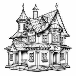 Detailed Victorian Bird House Coloring Pages for Adults 1