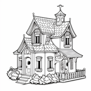 Detailed Victorian Bird House Coloring Pages for Adults 2