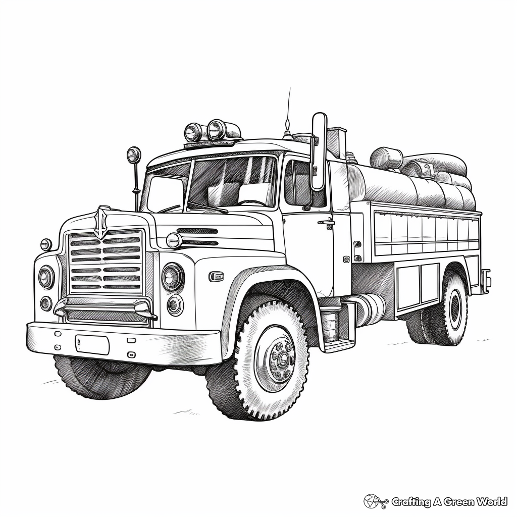 Detailed Vintage Fire Engine Coloring Pages 1