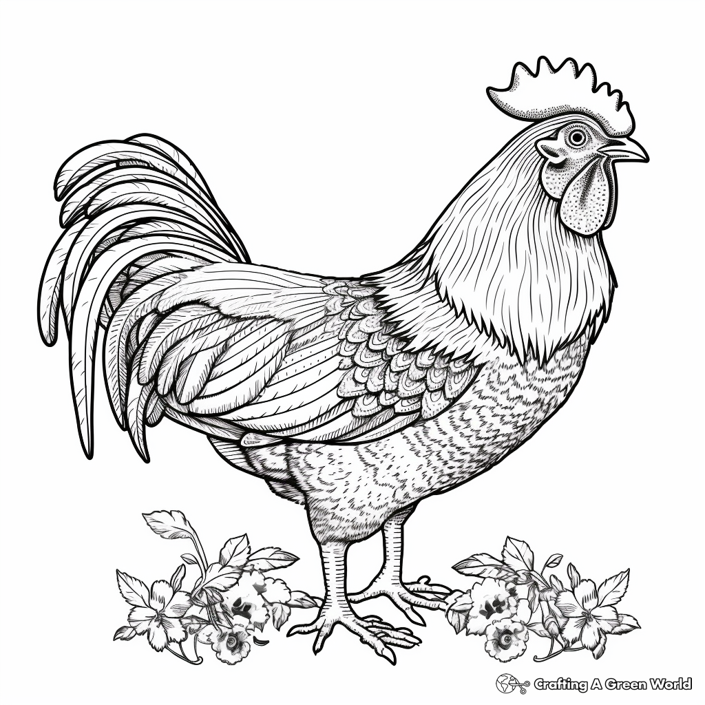 Detailed Vintage-Style Chicken Coloring Pages 2
