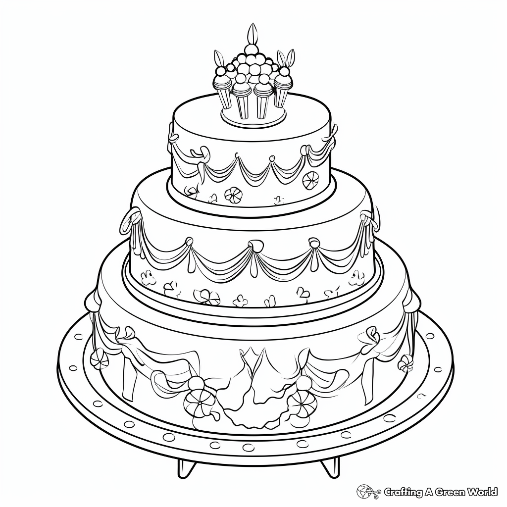 Detailed Wedding Cake Coloring Pages for Adults 2