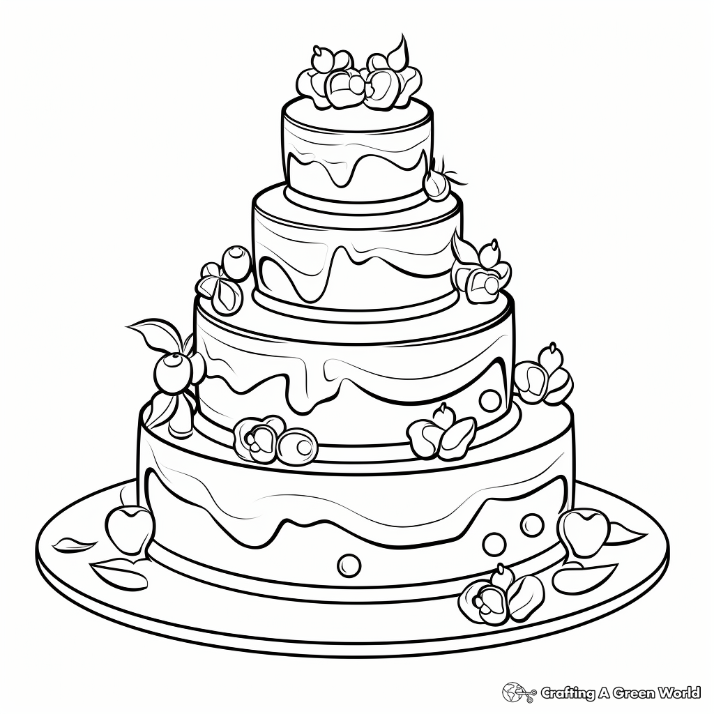 Detailed Wedding Cake Coloring Pages for Adults 4