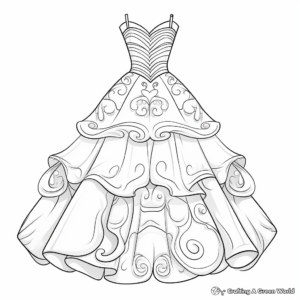Detailed Wedding Dress Coloring Pages for Adults 3
