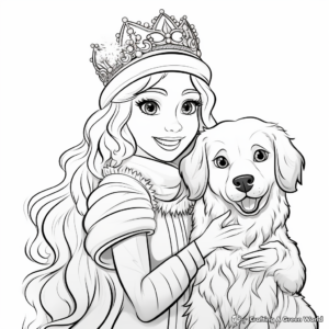 Detailed Winter Princess with Pets Coloring Pages for Adults 4