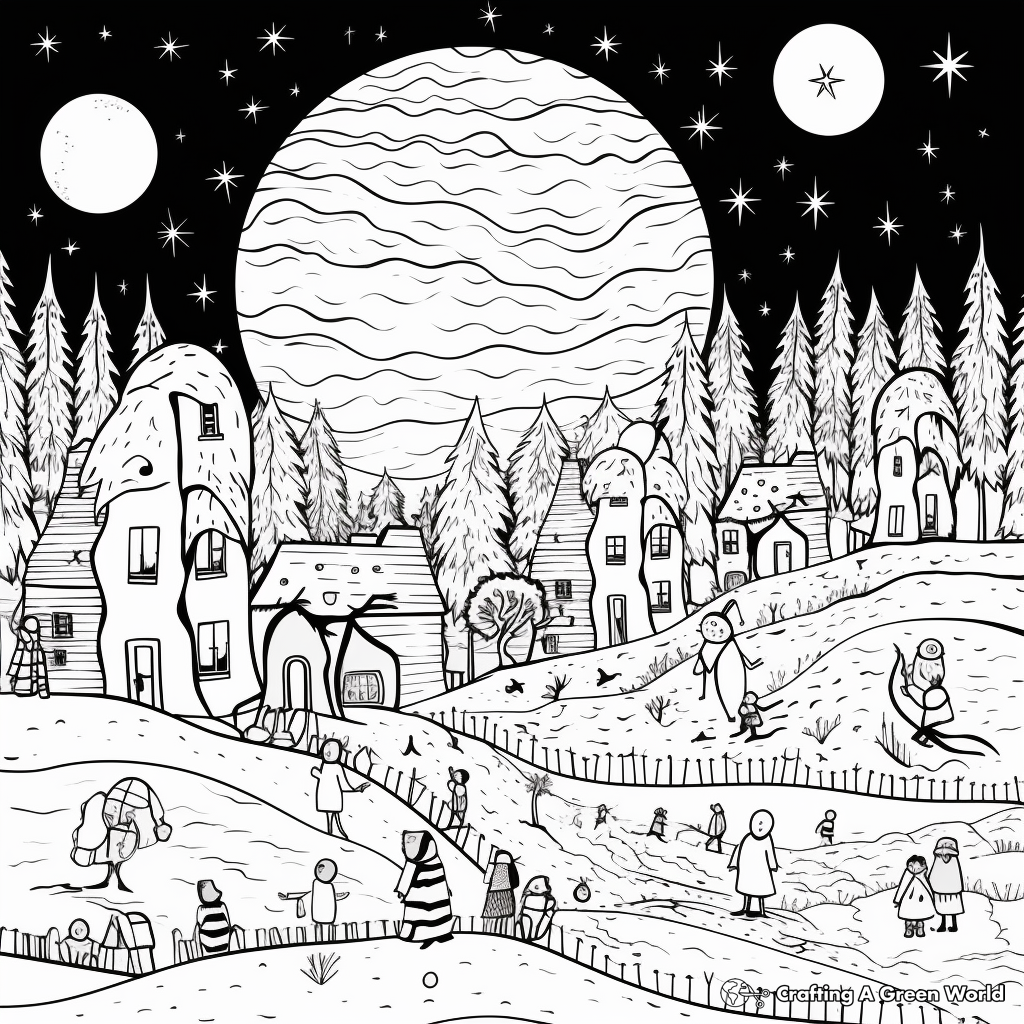 Detailed Winter Solstice Celebration Coloring Pages for Adults 3