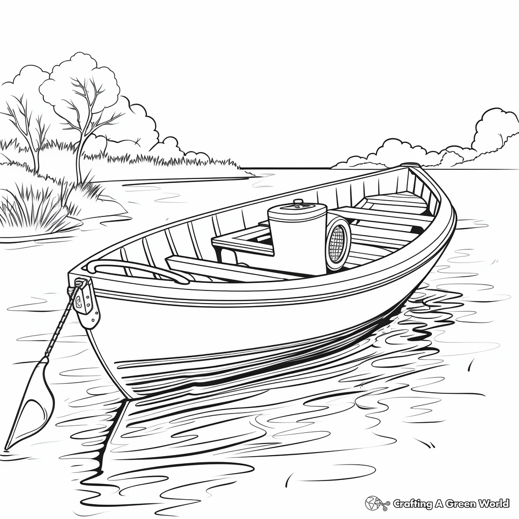 Detailed Wooden Rowboat Coloring Pages for Adults 3