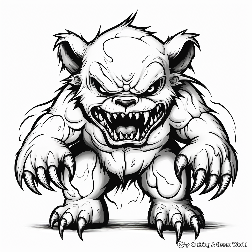 Detailed Zombie Bear Coloring Pages for Adults 1