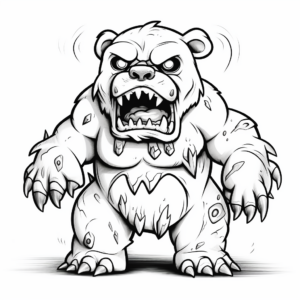 Detailed Zombie Bear Coloring Pages for Adults 2