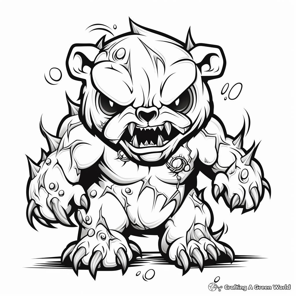 Detailed Zombie Bear Coloring Pages for Adults 3