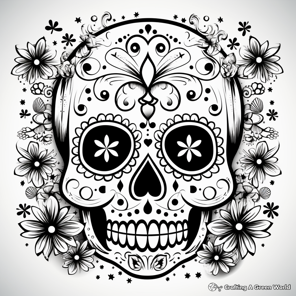Diá de Muertos Sugar Skull Collage Coloring Pages 2