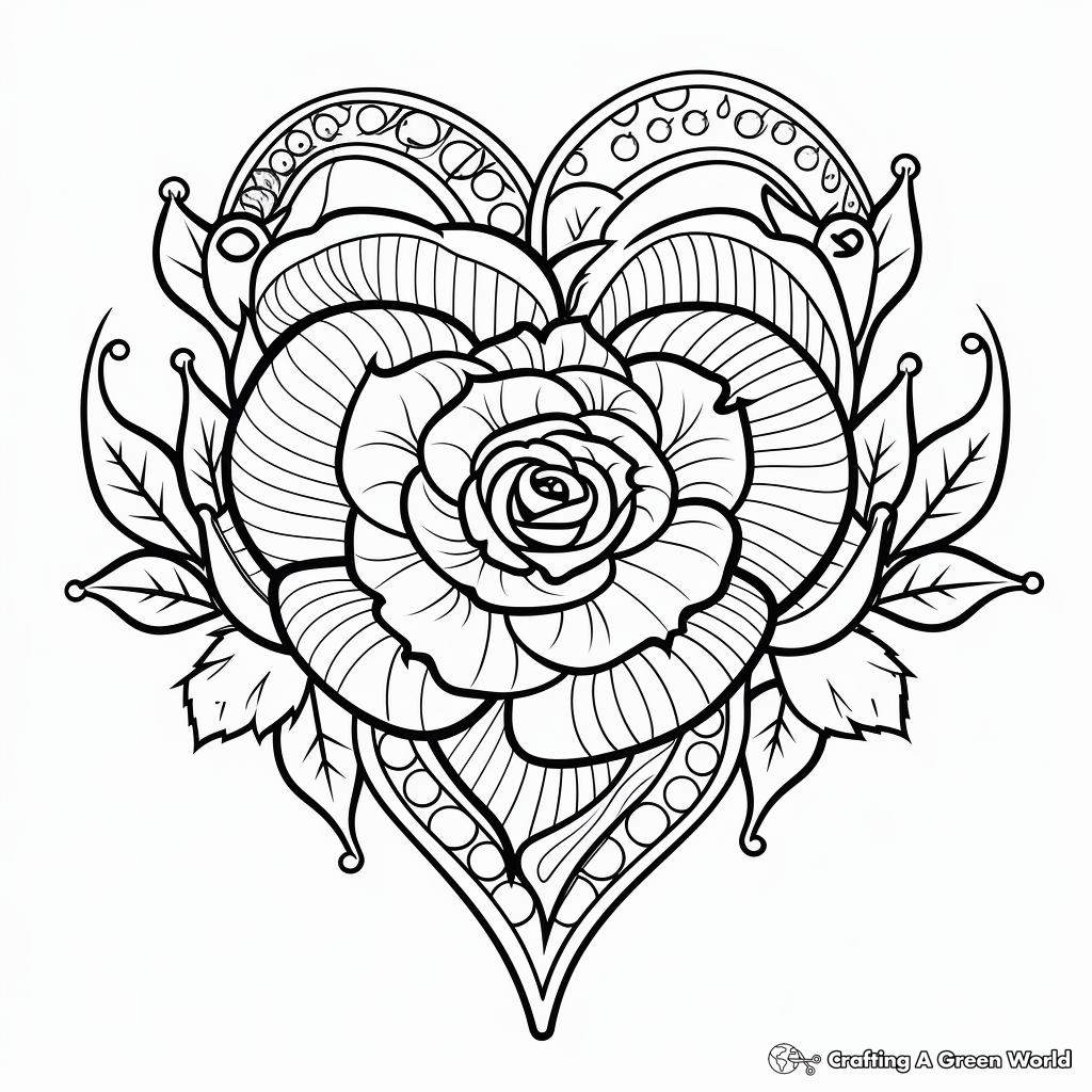 Digital Rose Heart Coloring Pages for Tech-Savvy Users 1
