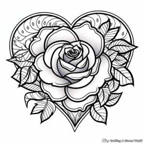 Digital Rose Heart Coloring Pages for Tech-Savvy Users 2