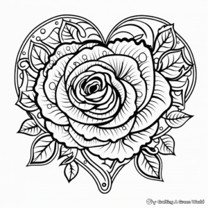Digital Rose Heart Coloring Pages for Tech-Savvy Users 3