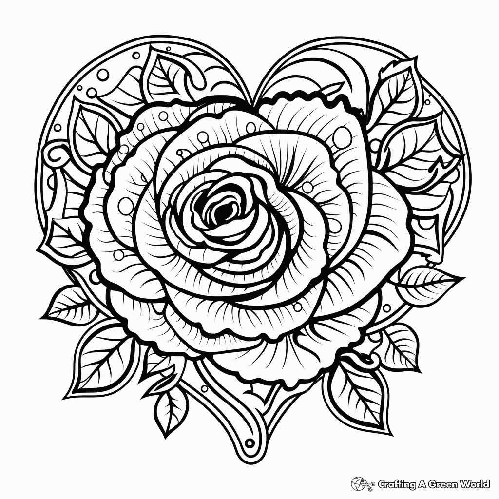 Digital Rose Heart Coloring Pages for Tech-Savvy Users 3