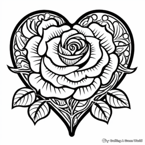 Digital Rose Heart Coloring Pages for Tech-Savvy Users 4