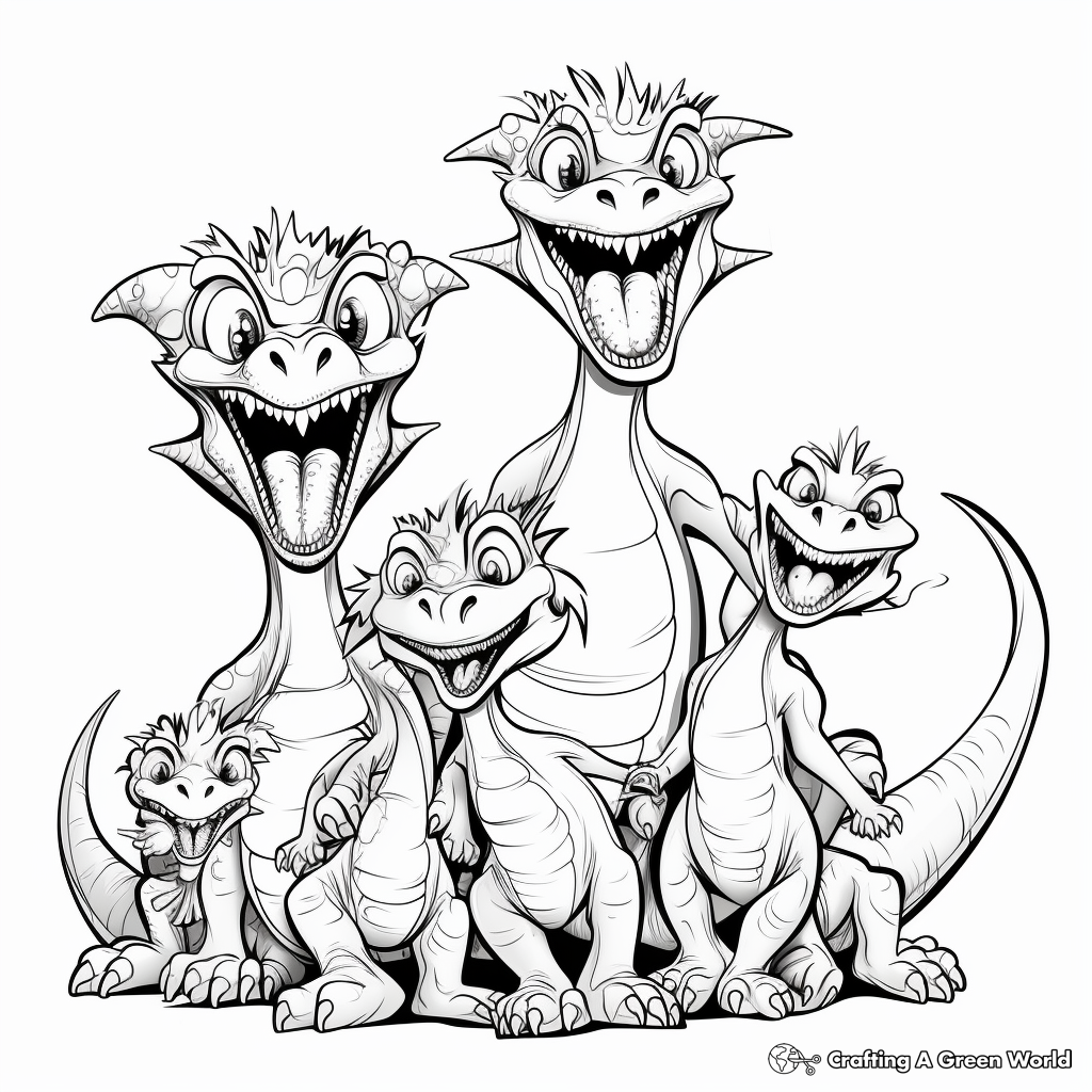 Dilophosaurus Family Coloring Pages: Parents and Babies 1
