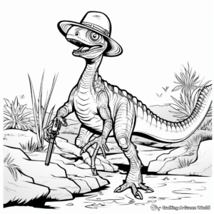 Dilophosaurus in Action: Hunting Scene Coloring Pages 1
