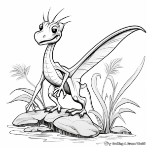 Dimorphodon and Jurassic Plant-life Coloring Pages 4