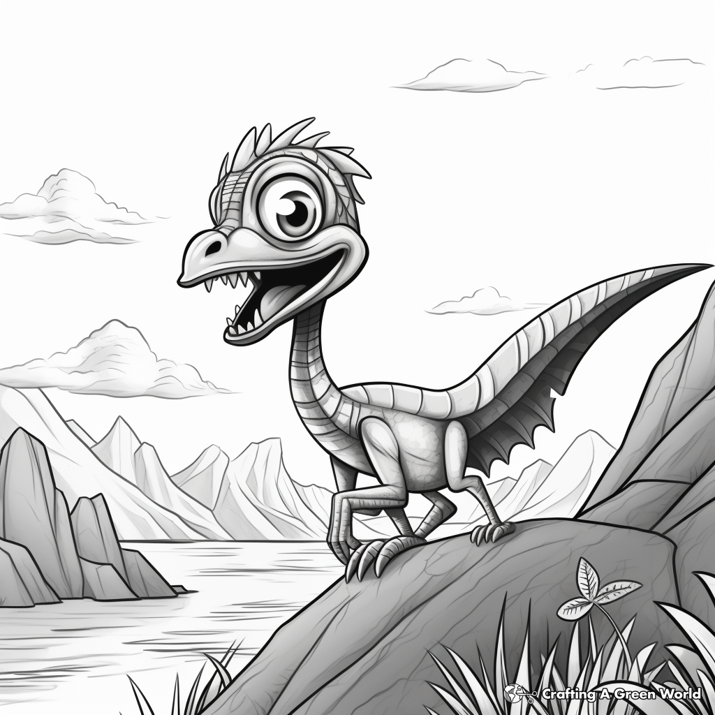 Dimorphodon and Volcano Landscape Coloring Pages 4