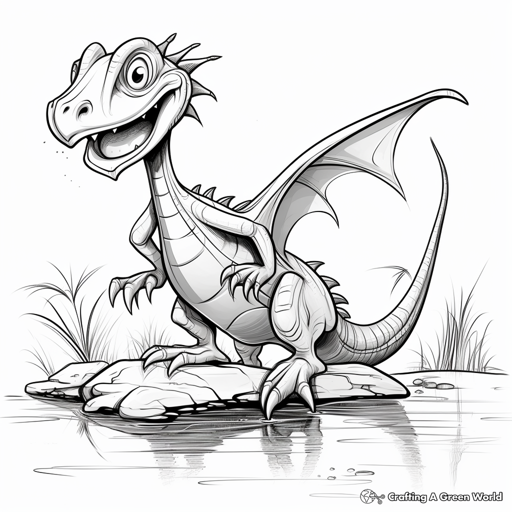 Dimorphodon Encounter with T-Rex Coloring Pages 4