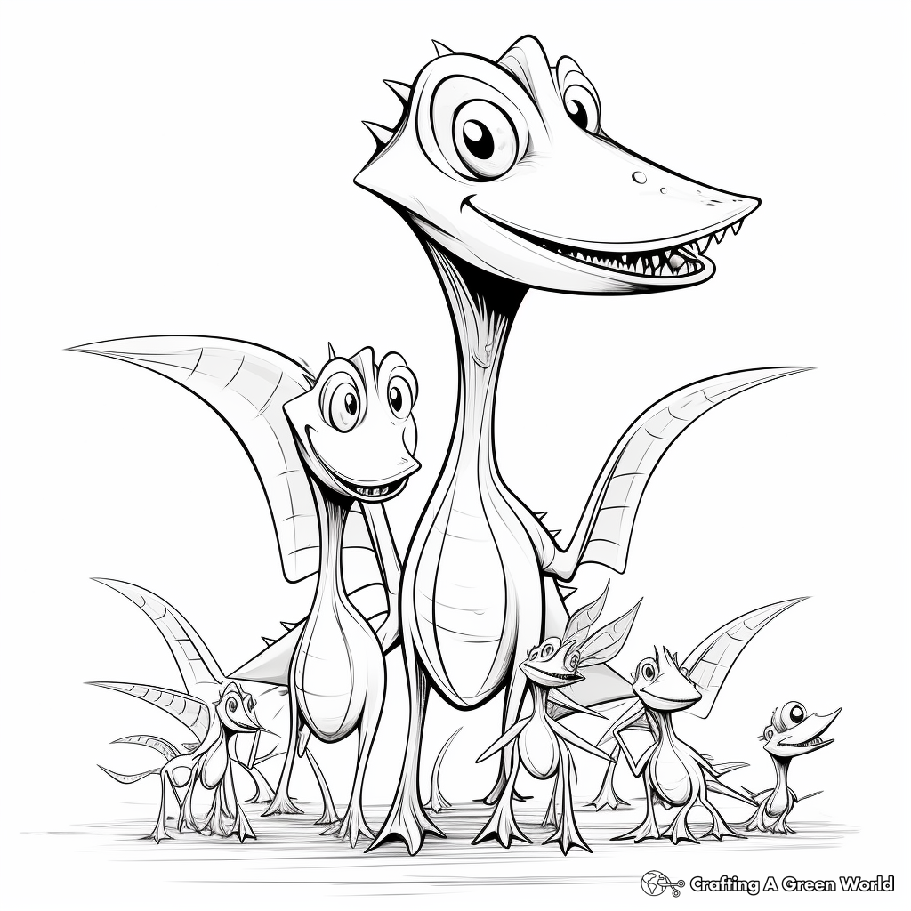 Dimorphodon Family Coloring Pages: Parents and Babies 3