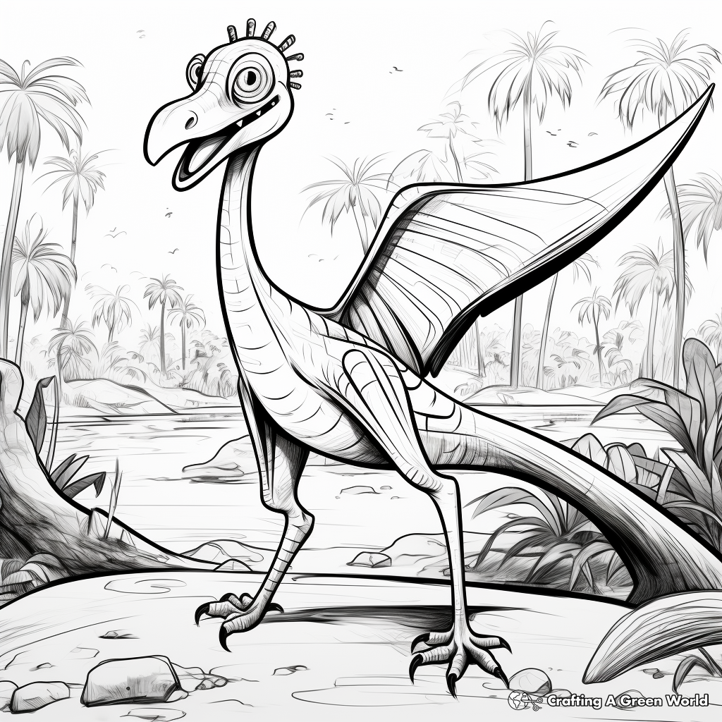 Dimorphodon in Nature: Prehistoric-Scene Coloring Pages 1