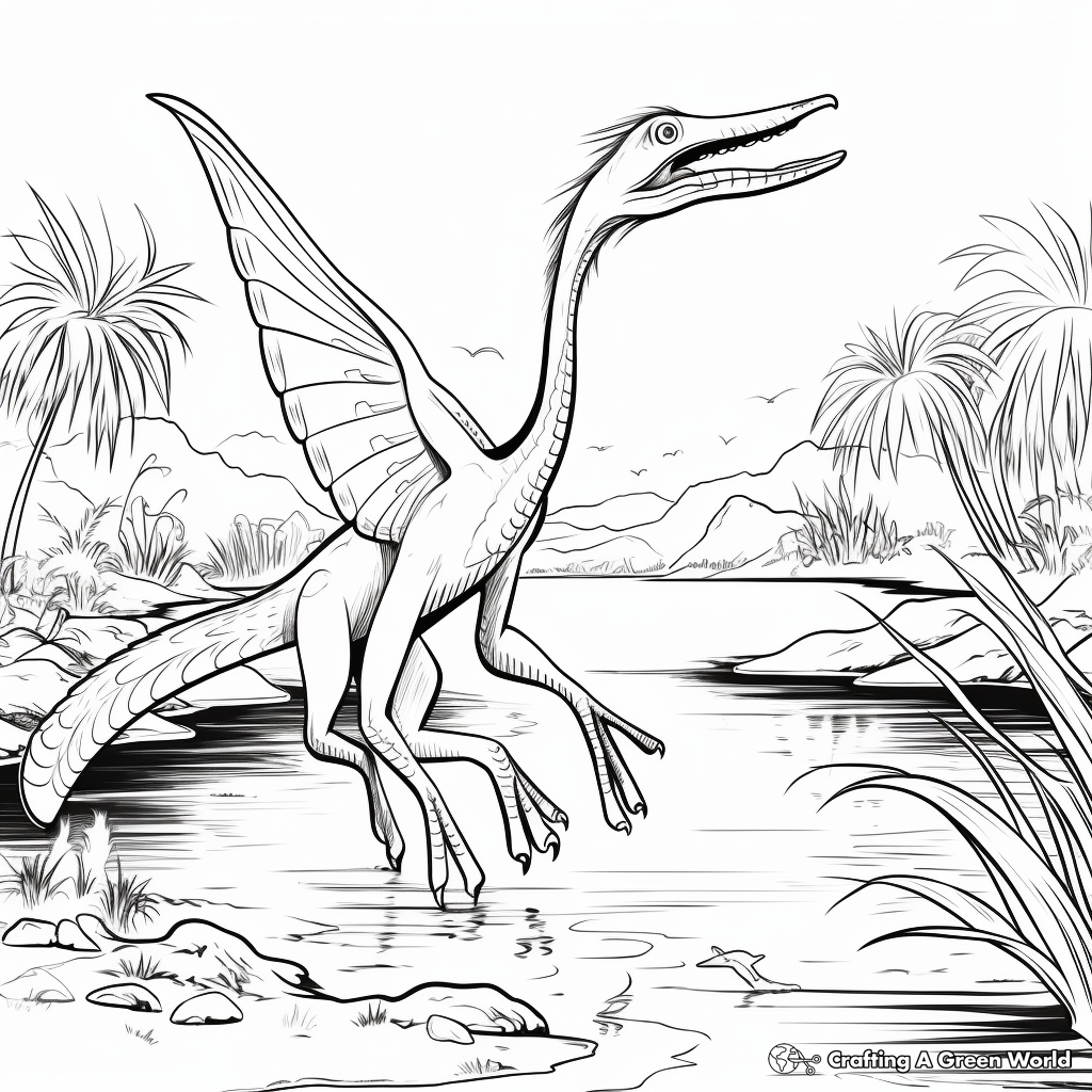 Dimorphodon in Nature: Prehistoric-Scene Coloring Pages 3