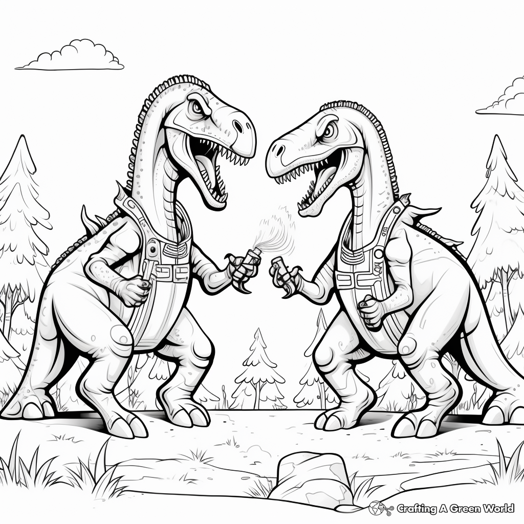 Dino Duel: Camarasaurus vs. Xenotarsosaurus Coloring Pages 1