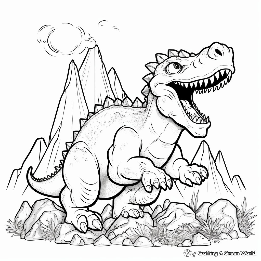Dino-Infused Volcano Explosion Coloring Pages 4
