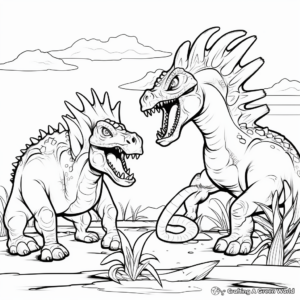Dinosaur Battle: Tyrannosaurus vs. Triceratops Coloring Pages 2