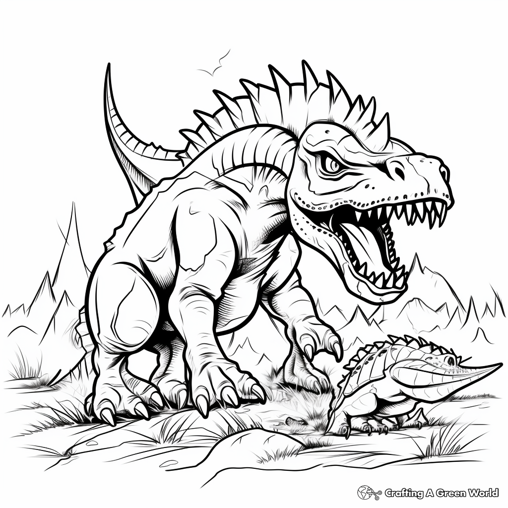 Dinosaur Battle: Tyrannosaurus vs. Triceratops Coloring Pages 4