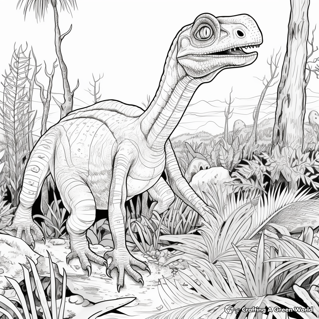 Dinosaur Ecosystem: Velociraptor Habitat Coloring Pages 3