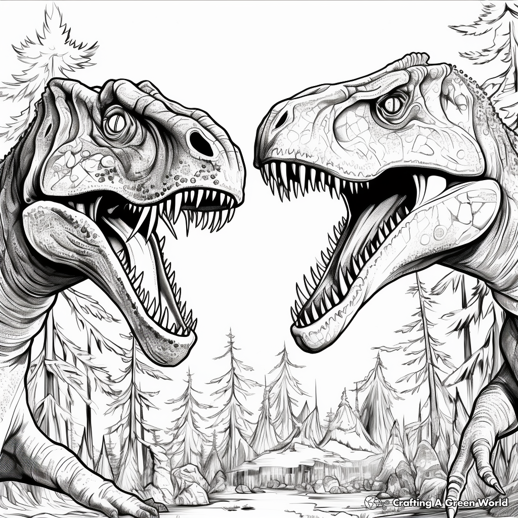 Dinosaur Face Off: Giganotosaurus vs T Rex Coloring Pages 2