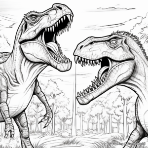 Dinosaur Face Off: Giganotosaurus vs T Rex Coloring Pages 3