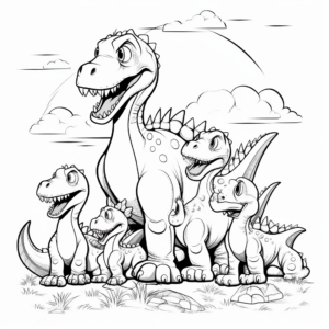 Dinosaur Family: Herbivores and Carnivores Coloring Pages 1