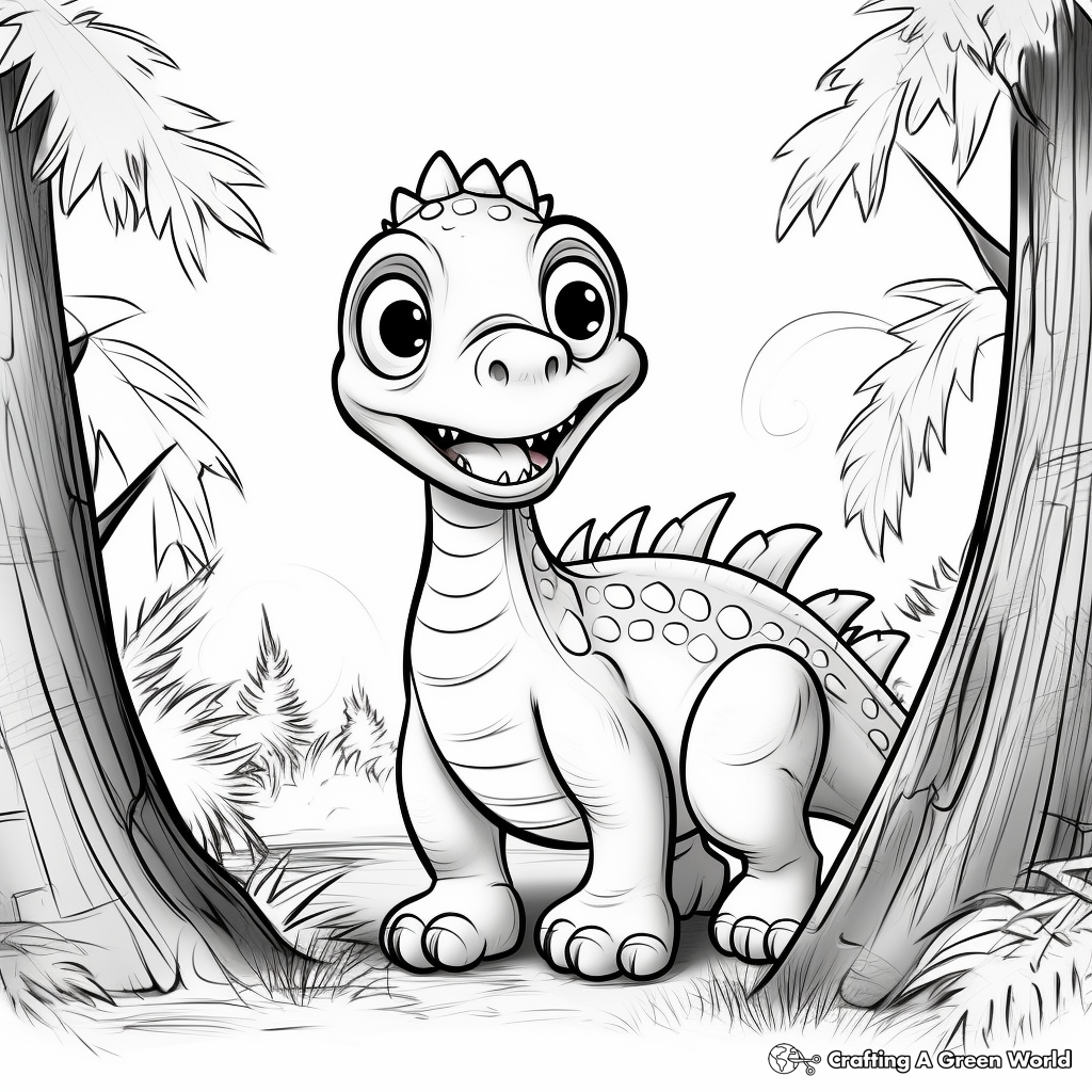 Dinosaur in a Forest Coloring Pages 1