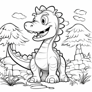 Dinosaur in a Forest Coloring Pages 2