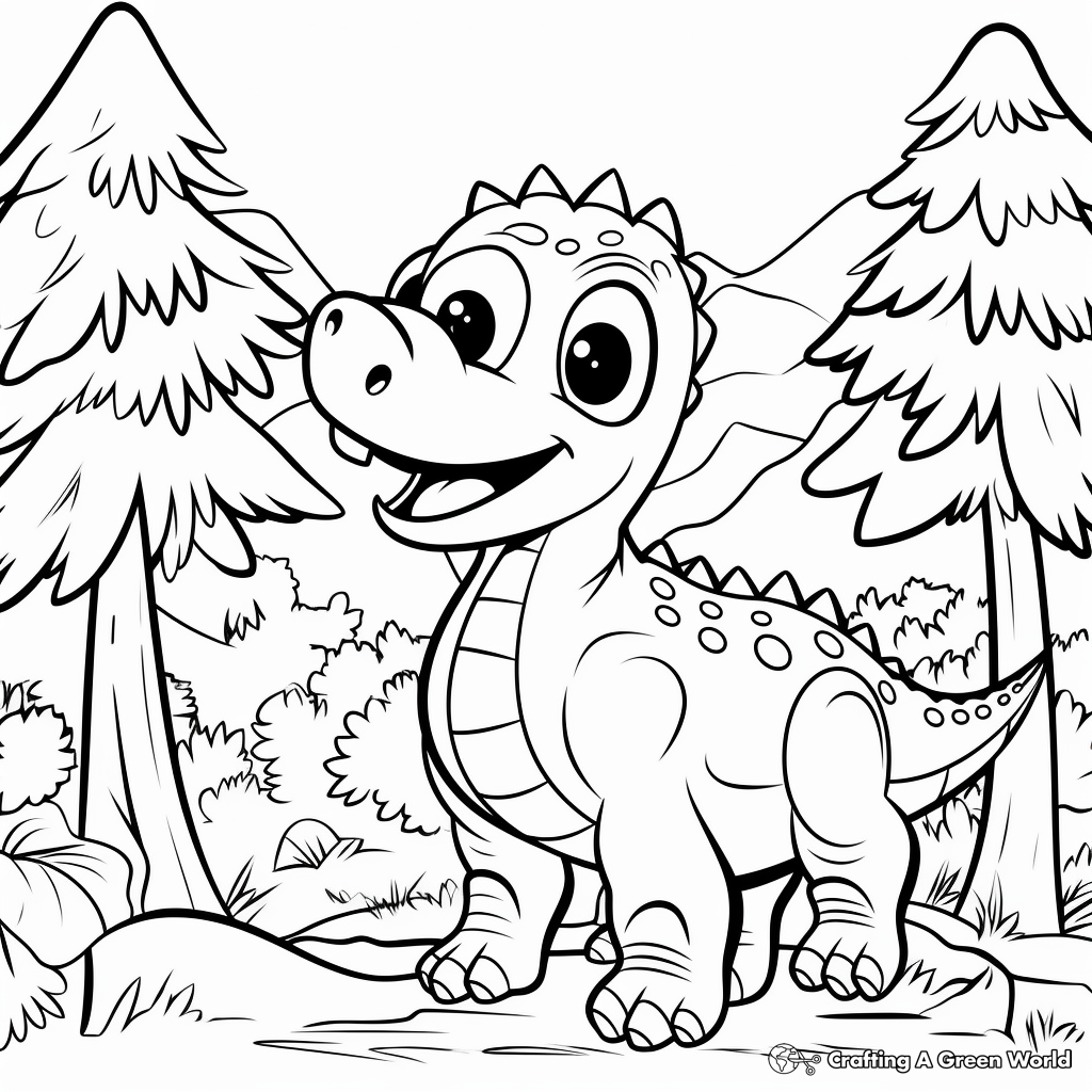 Dinosaur in a Forest Coloring Pages 3