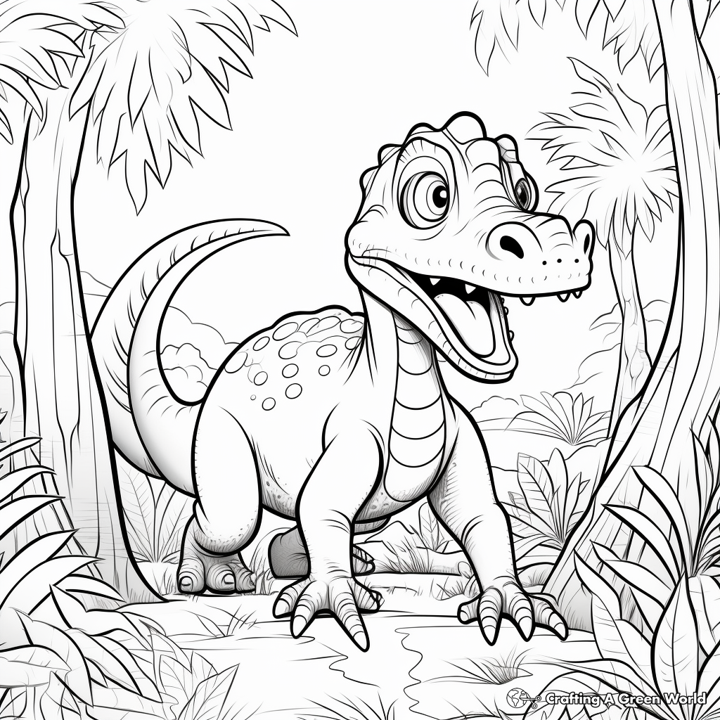 Dinosaur in the Jungle Scene Coloring Pages 1