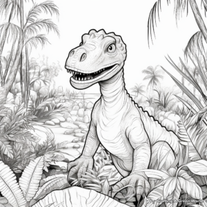 Dinosaur in the Jungle Scene Coloring Pages 4