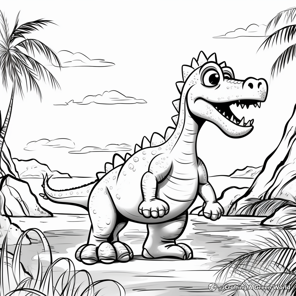 Dinosaur in the Prehistoric Scenery Coloring Pages 1