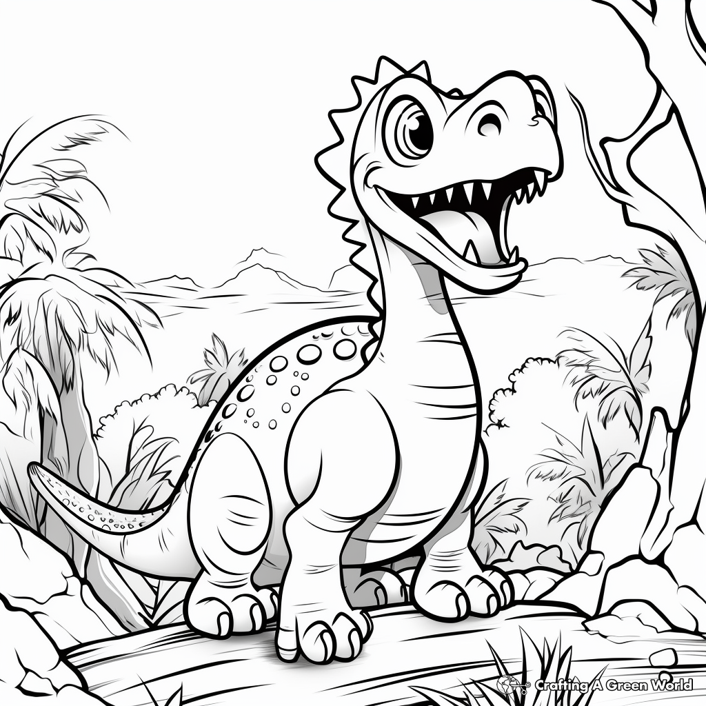 Dinosaur in the Prehistoric Scenery Coloring Pages 2