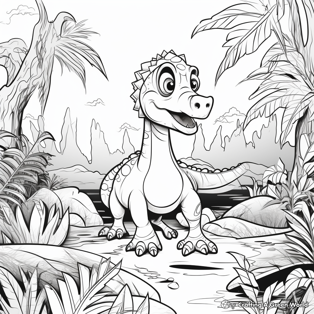 Dinosaur in the Wild: Jungle-Scene Coloring Pages 1