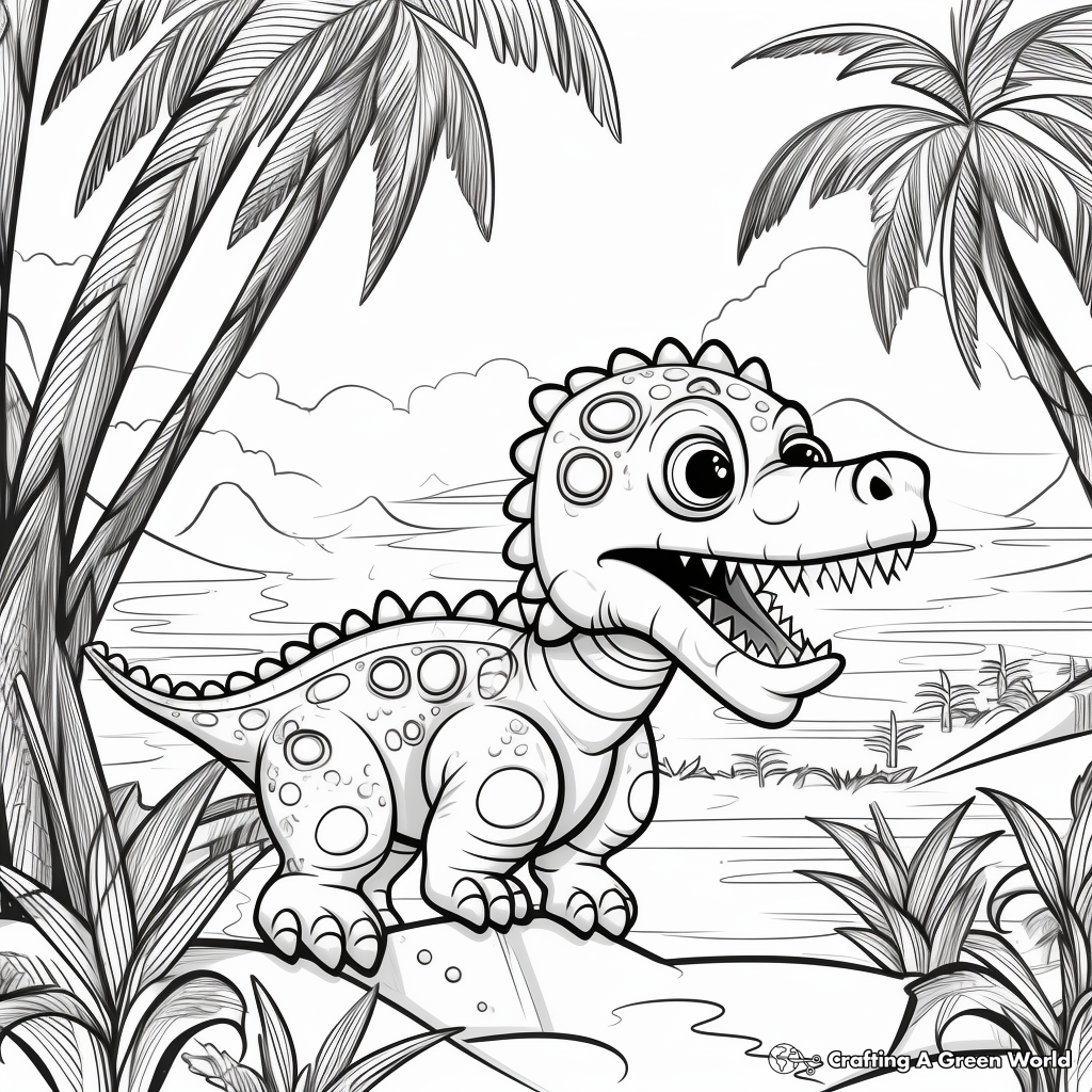 Dinosaur in the Wild: Jungle-Scene Coloring Pages 2