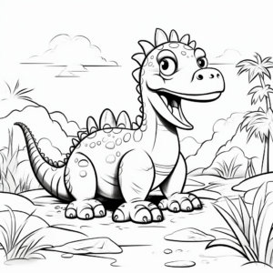 Dinosaur in the Wild: Jungle-Scene Coloring Pages 4