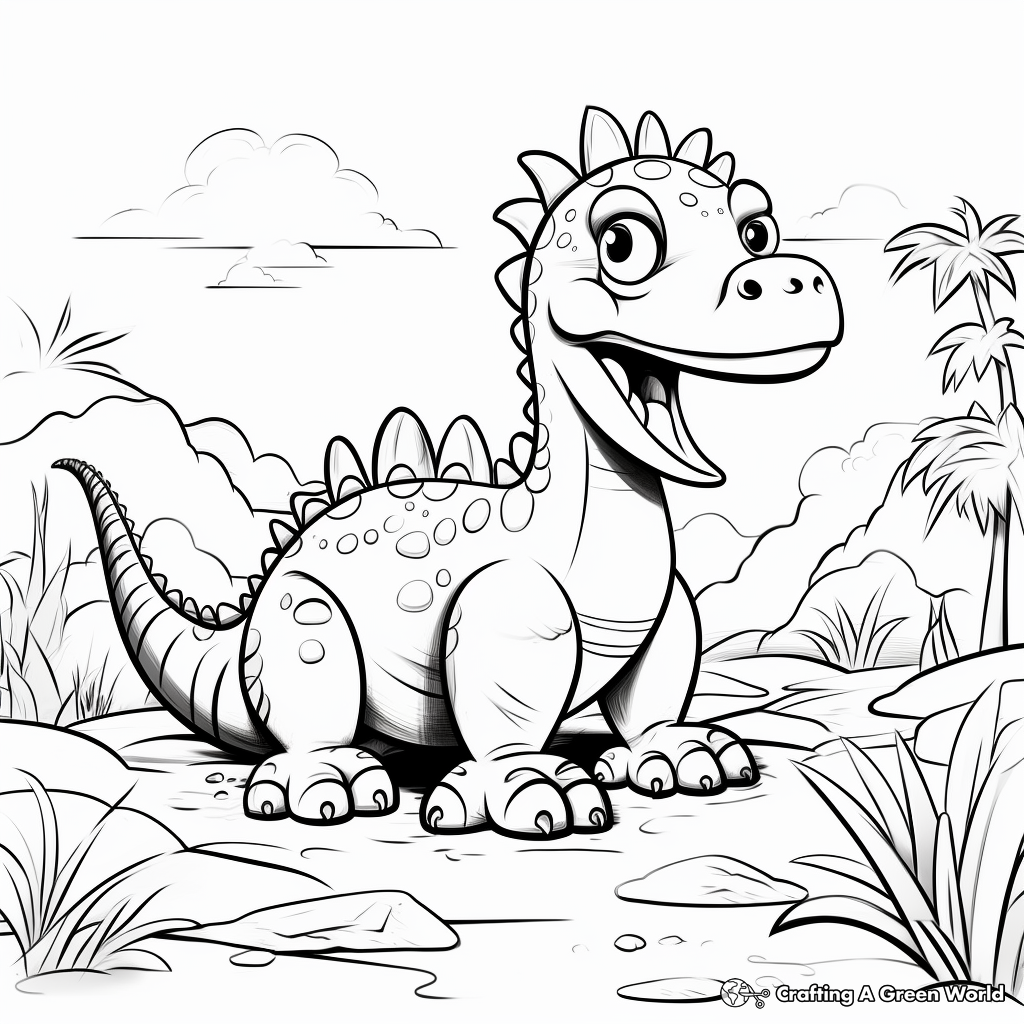 Dinosaur in the Wild: Jungle-Scene Coloring Pages 4