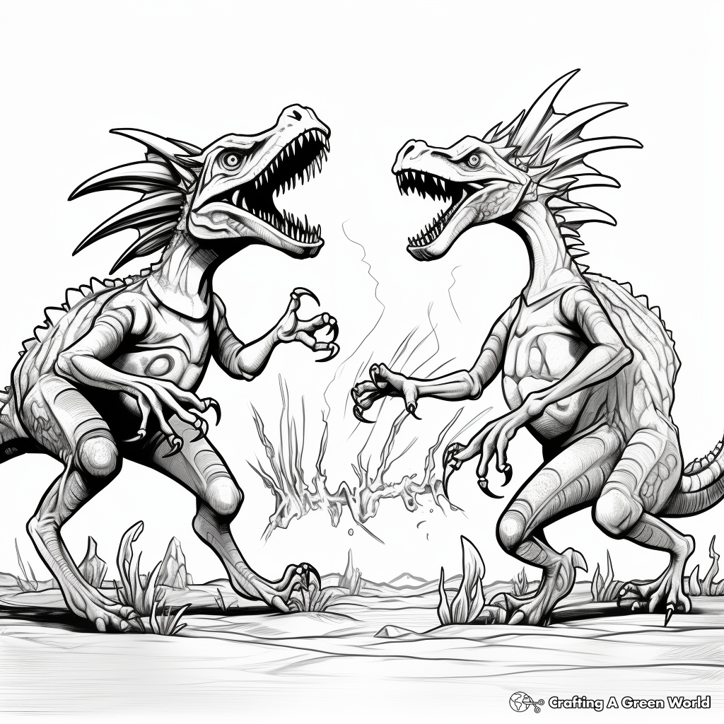 Dinosaur Showdown: Stygimoloch vs. Compsognathus Coloring Pages 2