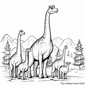 Diplodocus Family: Mom, Dad, and Baby Coloring Pages 1