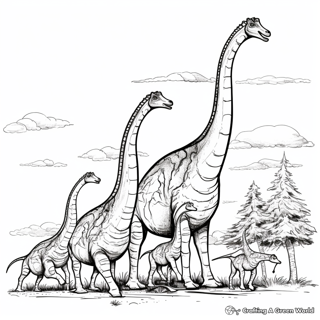 Diplodocus Family: Mom, Dad, and Baby Coloring Pages 2