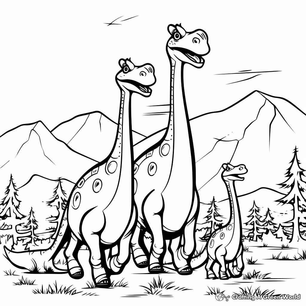 Diplodocus Family: Mom, Dad, and Baby Coloring Pages 3